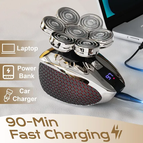 Vista 6 de Afeitadoras de cabeza 7D para hombres calvos, maquinilla de afeitar eléctrica a prueba de agua para hombres con pantalla LED, afeitadoras de cabeza