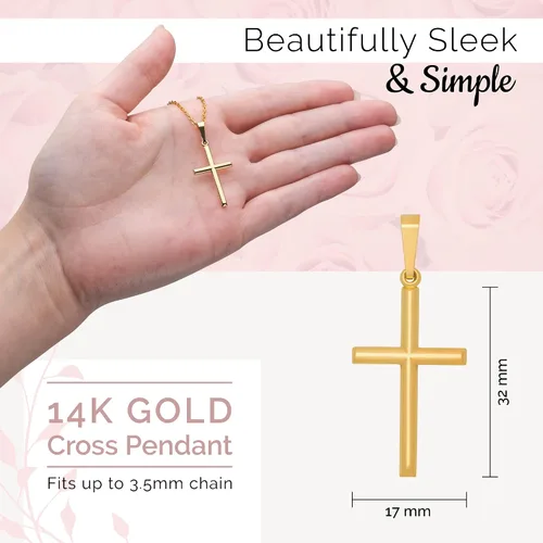 Vista 4 de MAZZERI Colgante de cruz de oro de 14 quilates, dijes religiosos de oro hipoalergénico para hombres y mujeres, hecho a mano en los Estados Unidos
