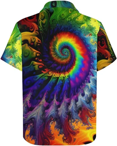 Vista 4 de Liohans Camisa hawaiana misteriosa psicodélico de arco iris con bolsillo de solapa y botones