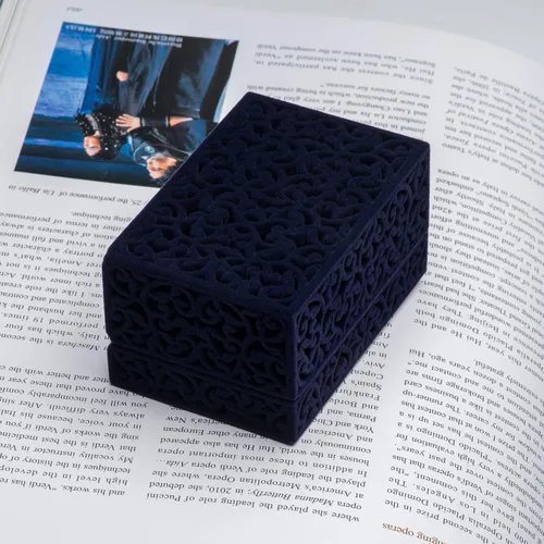 Vista 6 de Caja hueca de terciopelo para anillos, caja de joyería de terciopelo para parejas, caja de soporte de doble anillo, regalo de compromiso