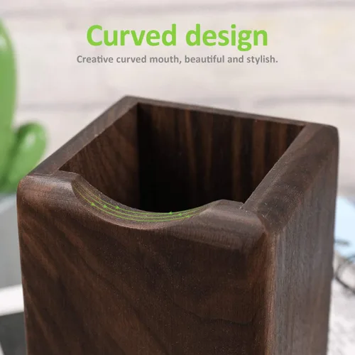 Vista 2 de Toyvian Caja de madera para bolígrafos, organizador de escritorio multiusos, caja de almacenamiento de madera natural ecológica (nogal negro)