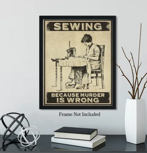 Vista 6 de Decoración de habitación de Sewing Because Murder Is Wrong, decoración de pared retro para cocina, baño, dormitorio, divertido regalo de arte