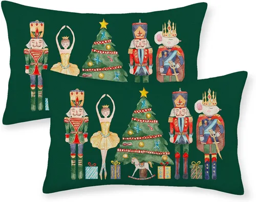 Vista 24 de Juego de 2 fundas de almohada navideñas de 16 x 16 pulgadas, fundas de almohada de lino color rojo con diseño de alces y ciervos de invierno
