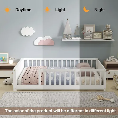 Vista 4 de Bellemave Cama Montessori de tamaño matrimonial con tablillas Blanco