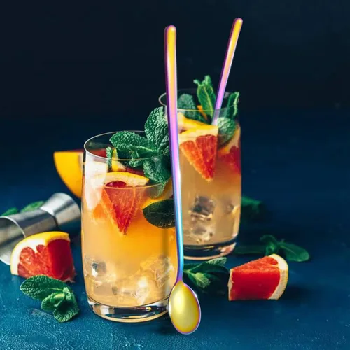 Vista 5 de Cucharas de té helado (2022), cuchara de mango largo, cuchara de café chapada en colores, cuchara de helado de acero inoxidable, cucharas agitadoras
