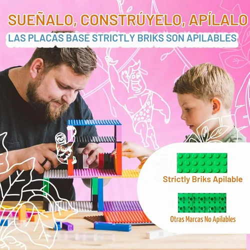 Vista 5 de Strictly Briks Placa base de bloque de construcción de juguete Mega Toy - Placa apilable de ladrillos para principiantes, clavijas grandes para Verde