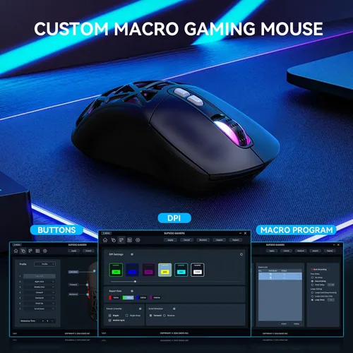 Vista 3 de FD Mouse inalámbrico para juegos, mouse macro programable RGB recargable, 10000 DPI, trimodo 2.4 GHz/BT 5.0 con cable, batería integrada de 3.7 V