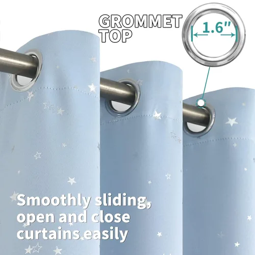 Vista 4 de BGment Cortinas opacas para dormitorio infantil, con aislamiento térmico, con ojales, estampado de estrellas plateadas, cortinas para oscurecer