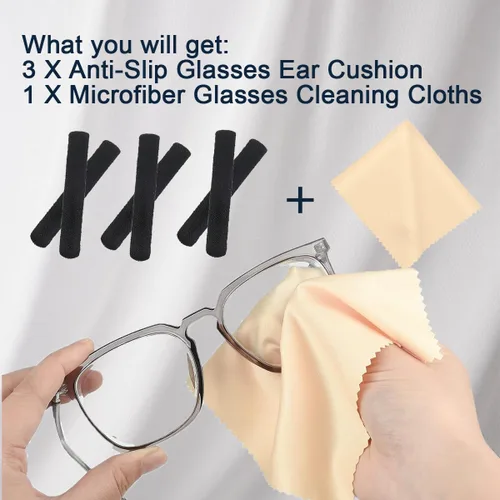 Vista 2 de Gafas antideslizantes con almohadilla de tela de algodón, 3 pares con 1 paquete de paños de limpieza de microfibra