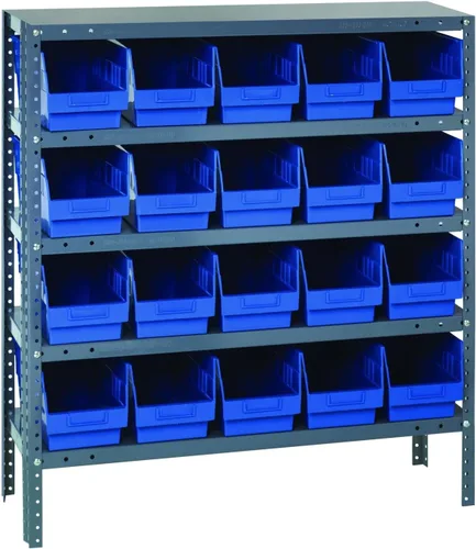 Vista 82 de Quantum QSBU-245BK Heavy Duty Shelving Unit with (7) Shelves and (24) QUS245 Black Bins for Garage Warehouse Storage Distribution 400 lb Load