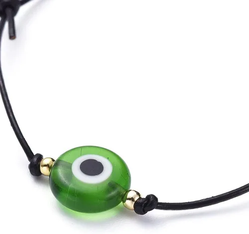Vista 2 de LZD Pulsera de cordón ajustable de piel de vaca hecha a mano Evil Eye Gold Z142