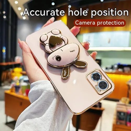 Vista 3 de Funda de silicona compatible con Motorola E22 con lindo soporte de conejo de dibujos animados para Motorola E22 Slim TPU galvanizado antihuellas 1