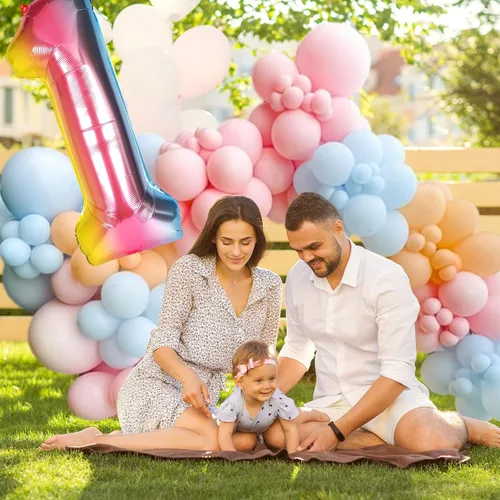 Vista 7 de RUBFAC Globos con números de 40 pulgadas, globo grande de arcoíris con degradado número 1, globos de helio de aluminio de Mylar de 0 a 9 dígitos