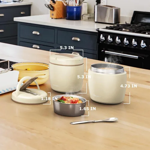 Vista 6 de Termo para Comida Caliente 32OZ, Frasco de Comida con Aislamiento al Vacío para Adultos, Termo de Sopa de Acero Inoxidable de Boca Ancha a Prueba