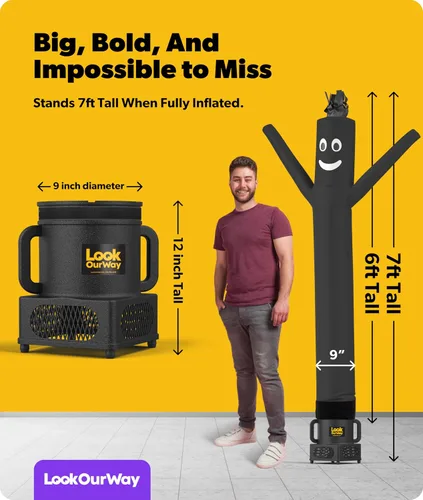 Vista 3 de LookOurWay Air Dancers - Hombre inflable de baile alocado de 7 pies de altura con soplador Sky Dancer - Hombre bailando publicitario inflable negro