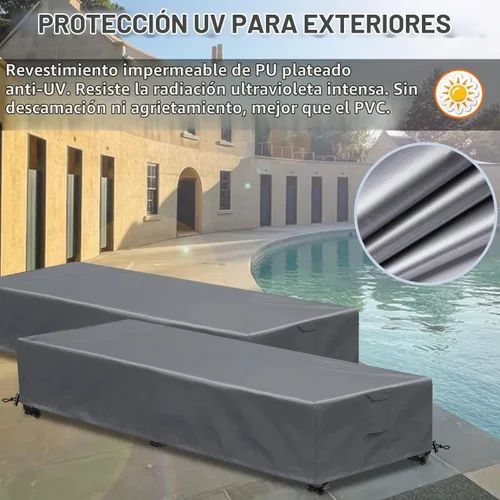 Vista 3 de Fundas Impermeables para Sillas Lounge de Patio, Paquete de 2, Fundas para Tumbonas de Exterior, Material 600D Resistente a la Intemperie Gris