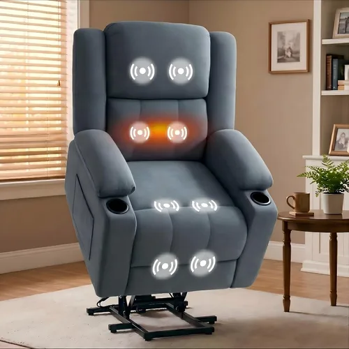 Vista 12 de FLEXISPOT XL31 - Silla reclinable con elevación eléctrica para ancianos, silla elevadora eléctrica con masaje y calor, sofá reclinable de piel Negro