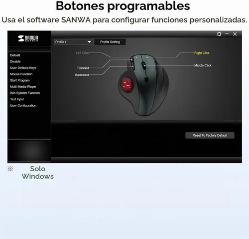 Vista 6 de Ratón inalámbrico SANWA 2.4G Trackball, clic silencioso, ratones de rodillo