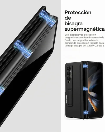 Vista 5 de Miimall - Funda para Samsung Galaxy Z Fold 4 con pantalla de privacidad, soporte ajustable integrado y protección magnética de bisagra, funda