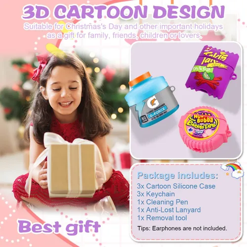 Vista 7 de Linda funda para Airpods 3, paquete de 3, funda de silicona Kawaii de dibujos animados 3D para Airpods de 3ª generación, diseño divertido