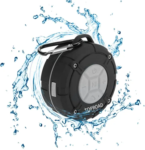 Vista 9 de TOPROAD - Altavoz Bluetooth impermeable, altavoces de ducha IPX7, pequeño altavoz portátil con clip y 2 ventosas, micrófono integrado, altavoz manos