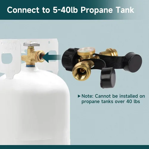 Vista 4 de GASPRO Divisor de propano con calibre, divisor de tanque de propano de 2 vías para 5-40 libras, perfecto para calentadores, estufas de campamento