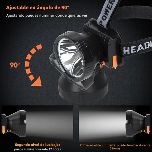 Vista 3 de Linterna frontal recargable - Foco súper brillante con 2 modos - Linterna LED frontal para camping, pesca, senderismo