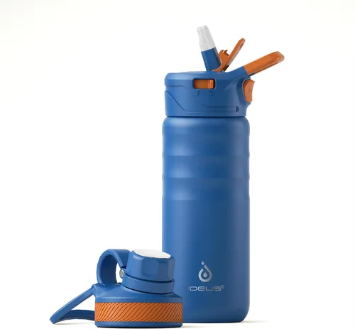 Vista 24 de IDEUS Botella de agua aislada de 12 onzas, botella de agua aislada de acero inoxidable para la escuela, botellas aisladas con pajitas a prueba