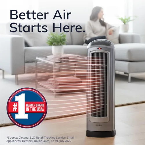 Vista 2 de Lasko Calentador de torre de cerámica digital oscilante para el hogar con termostato ajustable, temporizador y control remoto, 23 pulgadas, 1500 W