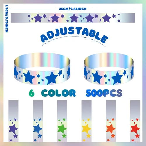 Vista 3 de Glenmal 500 pulseras de estrellas de neón para eventos, adhesivo de Colores variados