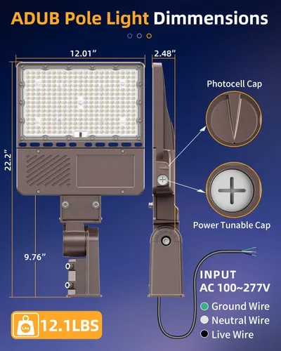 Vista 5 de 3 luces LED de estacionamiento de 150 W, 120 W, 90 W, caja de zapatos LED 5000 K, ajustador deslizante ajustable, lámpara de calle al aire libre
