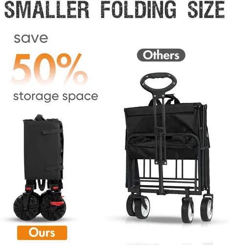 Vista 3 de Portal - Carro plegable con frenos, carrito utilitario de uso pesado con ruedas todo terreno, carritos plegables portátiles para camping, playa