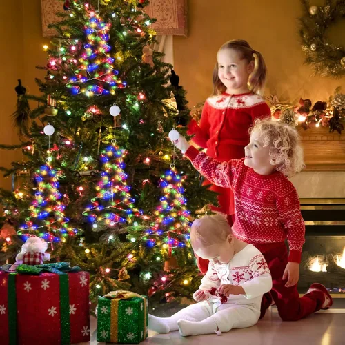Vista 6 de 2 piezas de luces de ventana de Navidad, luces de árbol de Navidad con batería, luces de ventana de Navidad con marco de metal, decoraciones