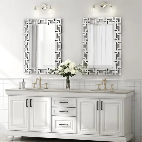 Vista 5 de KOHROS Espejo de pared veneciano decorativo de 40 x 28 pulgadas, rectangular, sin marco, con borde biselado, para entrada, baño, sala de estar