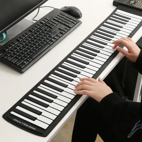 Vista 2 de Piano enrollable, portátil de 61 teclas enrollables, de silicona suave, flexible, teclado electrónico, para el hogar, escuela, para regalo
