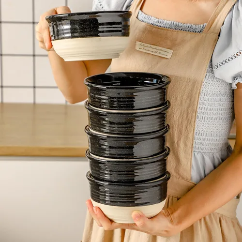 Vista 7 de HASENSE - Cuencos de sopa de cerámica y cuencos de cereal, juego de 6 cuencos de 20 onzas para cocina, juego de cuencos apilables para ramen