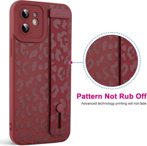 Vista 3 de OOK - Funda compatible con iPhone 11 en color vino rojo con estampado de leopardo, de TPU a prueba de golpes, cubierta delgada de silicona