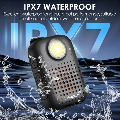Vista 7 de Altavoz con clip Bluetooth, altavoz Bluetooth portátil manos libres con micrófono integrado, IPX7 impermeable/protección contra el polvo, luz