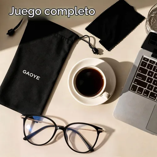 Vista 7 de Gaoye - Gafas de bloqueo de luz azul - Marcos redondos TR90 de moda, brazos de metal, protección UV400 - Estuche suave a juego * 1 marco negro