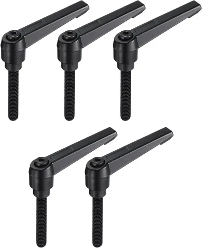 Vista 19 de uxcell 5 piezas de manija de palanca de sujeción ajustable M5 x 1.969 in de óxido negro métrico de acero al carbono macho roscado perillas de mano