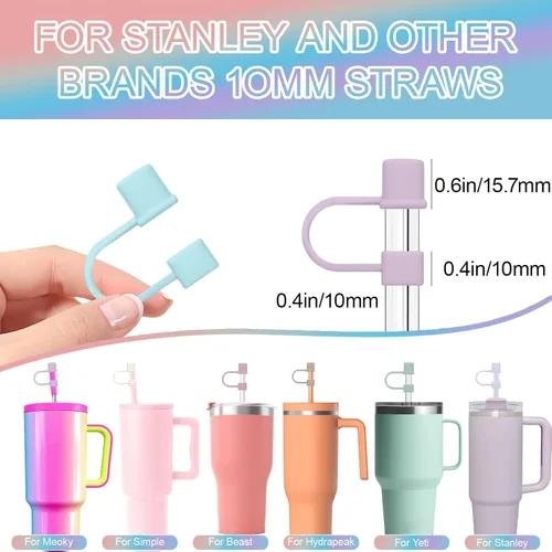 Vista 4 de 7 Piezas Tapas Protectoras de Pajilla para Copa Stanley, Simples de 10mm (0.4 pulgadas) Tapas de Pajilla de Silicona para Accesorios de Vaso Stanley