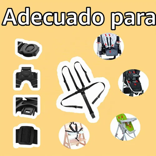 Vista 5 de Correa universal de arnés de 5 puntos, soporte ajustable para la mayoría de sillas altas de 5 puntos, cochecito de cochecito (negro)