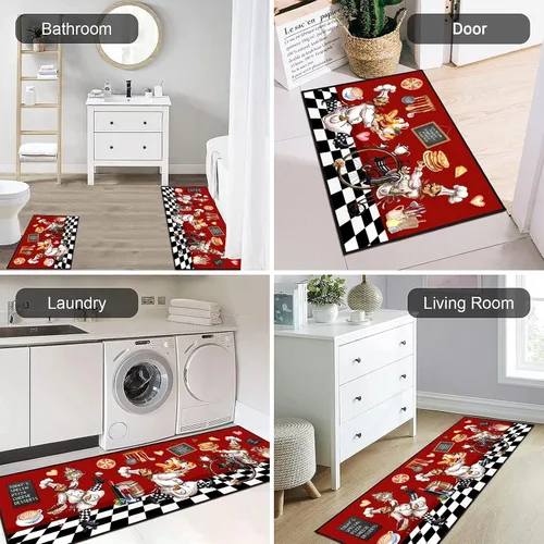 Vista 4 de Juego de alfombras de cocina para chef 2 piezas, alfombra de piso de estilo granja de estilo rústico, decoración de alfombras absorbentes y lavables