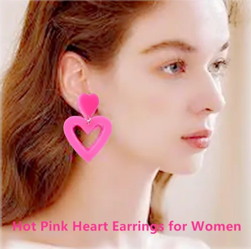 Vista 2 de Go Ho Gel de purpurina corporal rosa y 2 aretes de corazón para mujer, brillantes holográficos y lentejuelas gruesas con purpurina y aretes