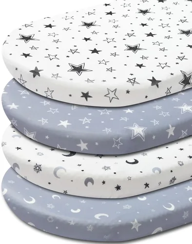 Vista 9 de Juego de 4 sábanas bajeras unisex de estrellas y luna para bebés, niños o niñas (sábanas para cuna)