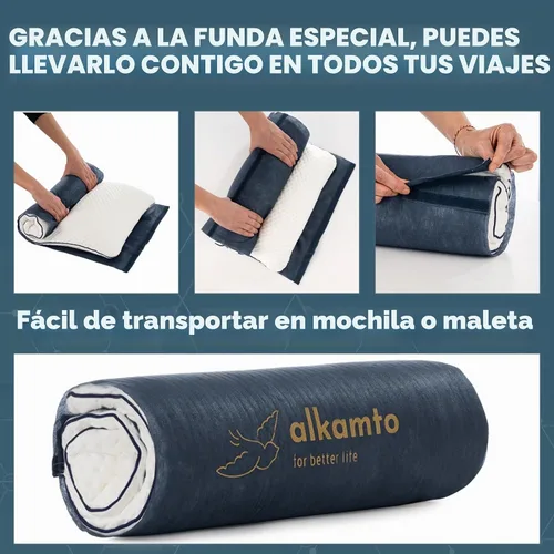 Vista 2 de alkamto Almohada de espuma viscoelástica de 27.5 x 18 pulgadas, almohada ergonómica de apoyo para el cuello, certificada Oeko-Tex, funda