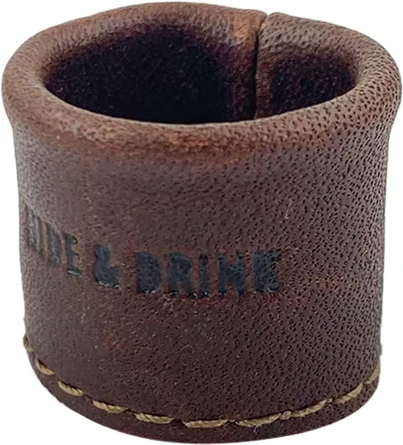 Vista 4 de Hide & Drink, Dedal de anillo de cuero (2 unidades) Protector de dedos, hecho a mano de cuero de grano completo, color marrón bourbon