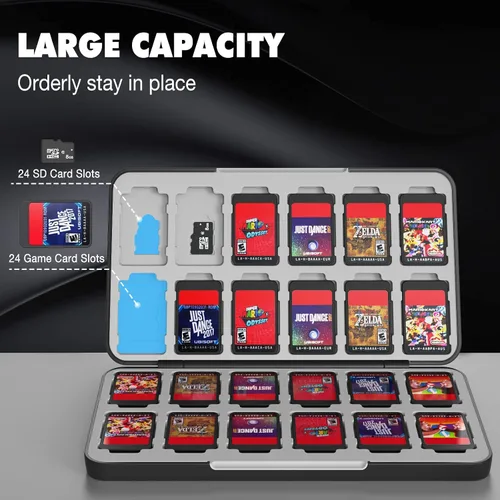Vista 2 de MoKo Funda de 24 tarjetas de juego compatible con Nintendo Switch OLED 2021SwitchSwitch Lite funda de soporte para Switch Game Card y SD caja