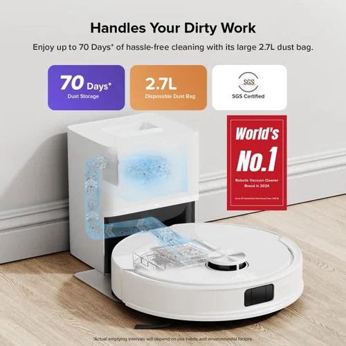 Vista 2 de roborock Robot aspirador y trapeador Q10 S5+, succión de 10,000 Pa, mejorado desde Q8 max+, 70 días de autovaciado, evita obstáculos, trapeador