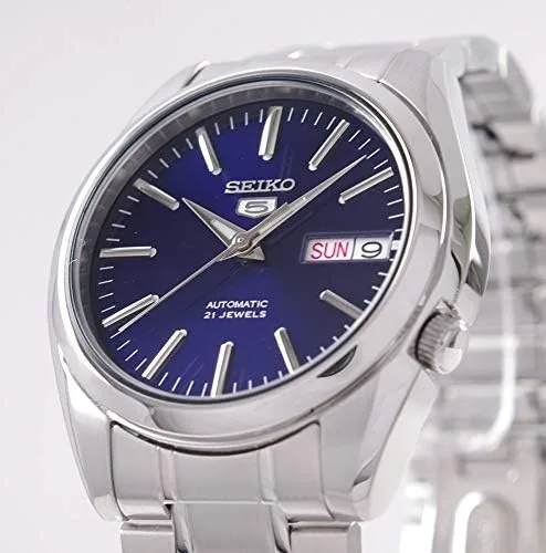Vista 3 de Seiko 5 # SNKL43 - Reloj automático automático para hombre con esfera azul de acero inoxidable, Azul Patchwork, Cronógrafo, automático automático